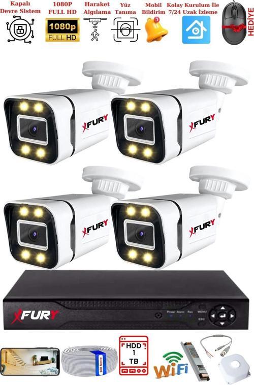 4 Kameralı 1080P Görüntü Gece Renkli Full Hd 4 x Ultra Led Gece Renkli Güvenlik Kamerası Seti 1TB