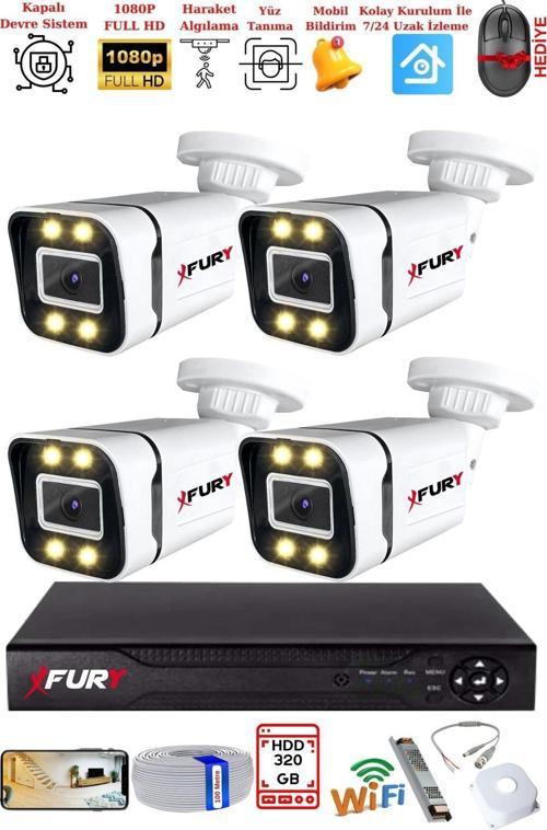 4 Kameralı 1080P Görüntü Gece Renkli Full Hd 4 x Ultra Led Gece Renkli Güvenlik Kamerası Seti 320GB