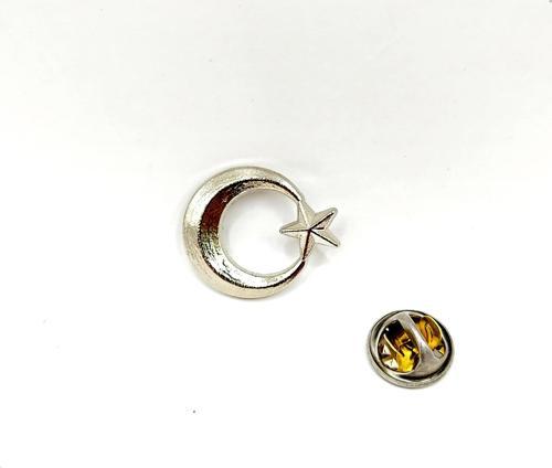 Gümüş Türk Bayrağı Ay ve Yıldız Yaka Rozeti  - 1 Adet