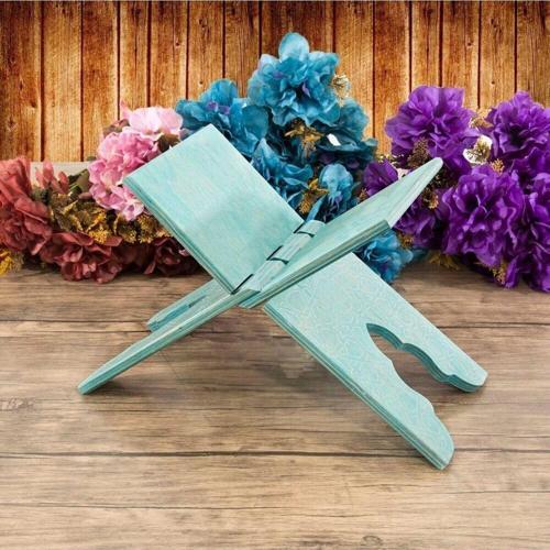 Ahşap Kitaplık Ve Kuran Rahlesi 35 x 17 Cm Rumi Desenli Mavi