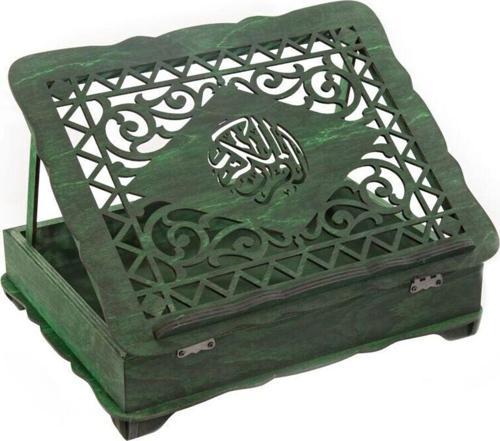 Ahşap Sandıklı Kitaplık Ve Kuran Rahlesi - Yeşil ( 32 x 25 Cm )