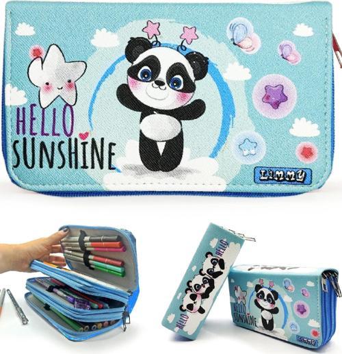 Kalem Kutusu Panda Kawai Organizer Kalemkutu Vegan Deri Üç Bölmeli Kalemlik-Mavi