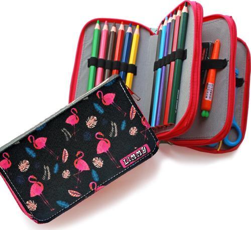 Kalem Kutusu Pembe Flamingo Kawai Organizer Kalemkutu Vegan Deri Üç Bölmeli Kalemlik