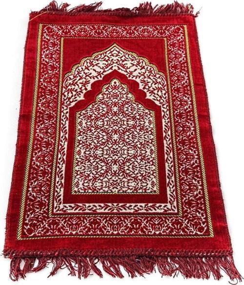 Kadife Çocuk Seccadesi - Bordo 39 x 80 Cm - 180 Gr - Tesbih Hediyeli
