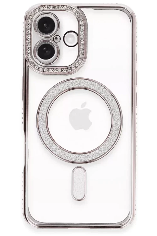 Newface İphone 16 Plus Kılıf Joke Simli Magneticsafe Kılıf - Pembe
