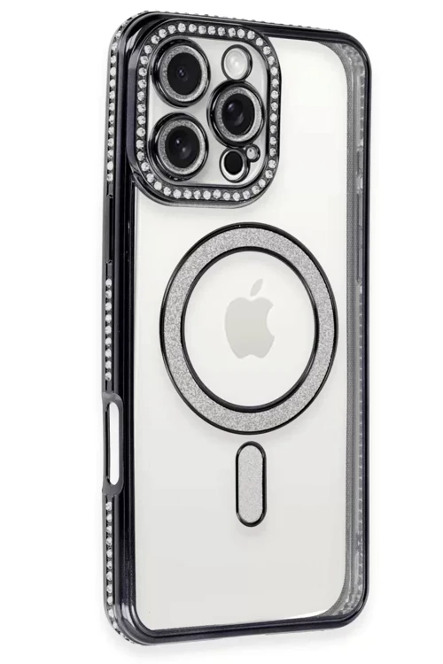 Newface İphone 16 Pro Kılıf Joke Simli Magneticsafe Kılıf - Siyah