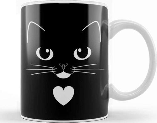 Tuxedo Cat Face With Heart Cute Ginger Cat Kedi Kupa Bardak Porselen