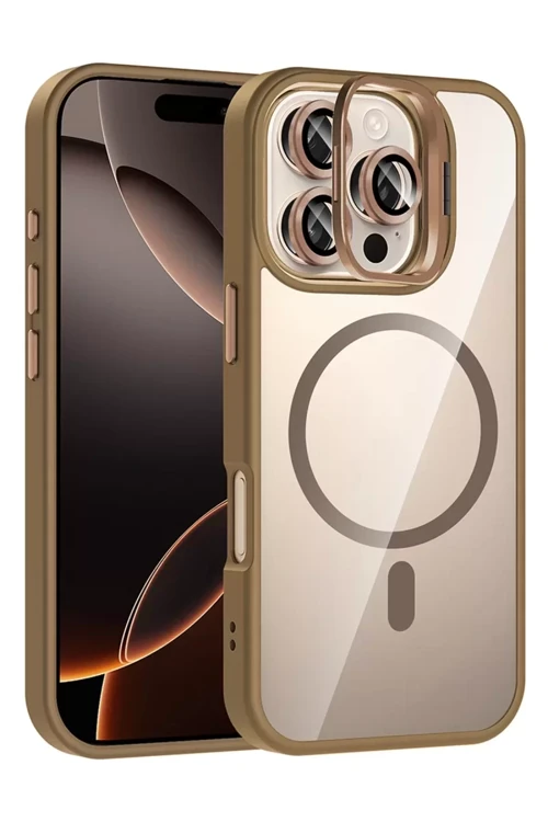 Joko Apple İphone 16 Pro Max Remim Lensli Magsafe Standlı Kapak - Kahverengi