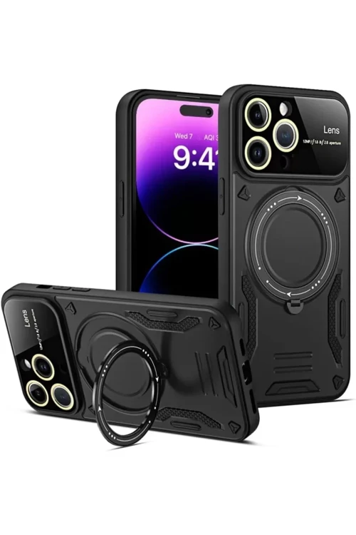 Newface İphone 16 Pro Kılıf Joy Lens Standlı Kapak - Siyah