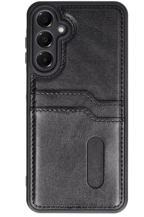Newface Samsung Galaxy S24 Fe Kılıf Sara Kartvizitli Deri Kılıf - Siyah