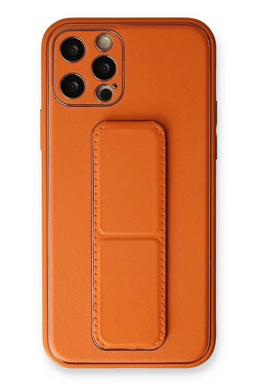 Newface İphone 12 Pro Kılıf Coco Deri Standlı Kapak - Turuncu