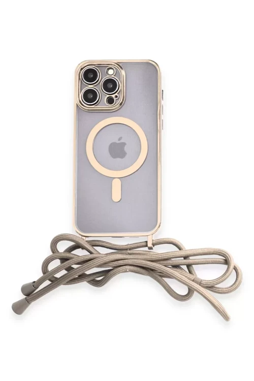 Newface İphone 14 Pro Kılıf Divo Lazer Askılı Magsafe Kapak - Gold