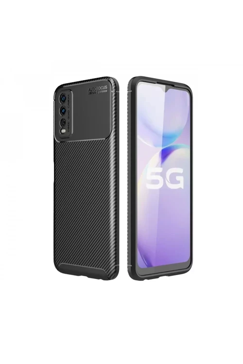 Newface Vivo Y11S Kılıf Auto Focus Karbon Kapak - Siyah