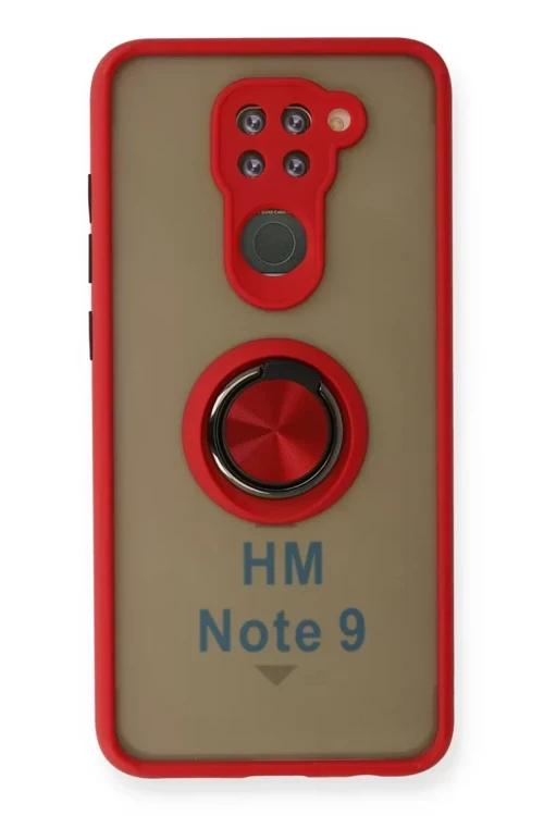 Newface Xiaomi Redmi Note 9 Kılıf Montreal Yüzüklü Silikon Kapak - Kırmızı