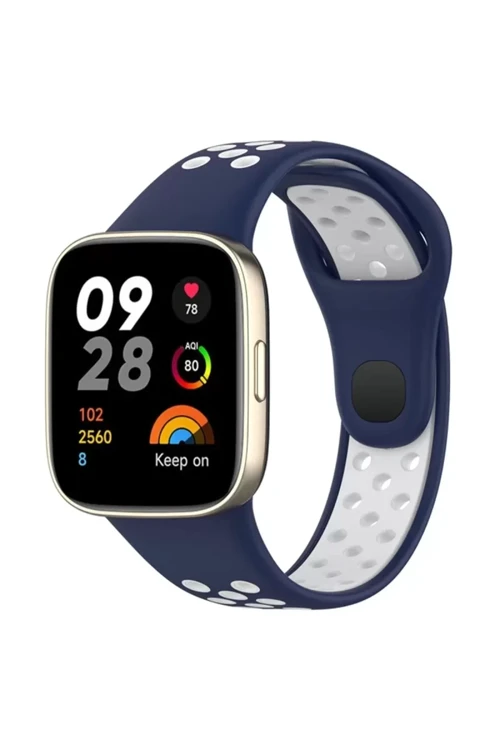Newface Xiaomi Redmi Watch 3 Spor Delikli Kordon - Lacivert-Beyaz