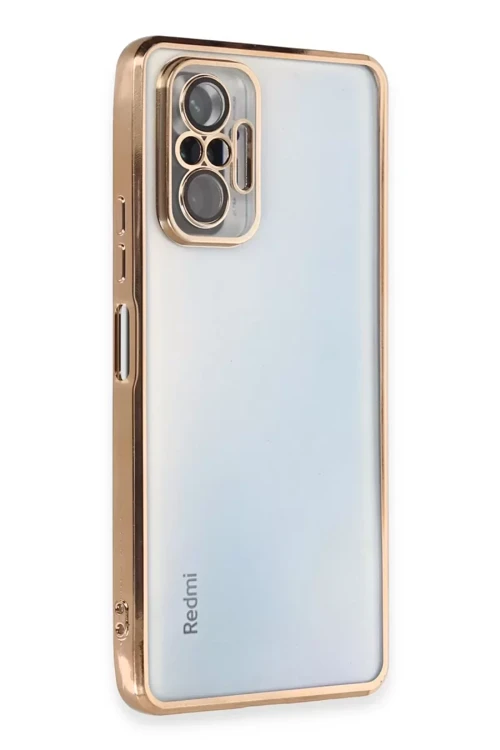 Newface Xiaomi Redmi Note 10 Pro Kılıf Razer Lensli Silikon - Gold