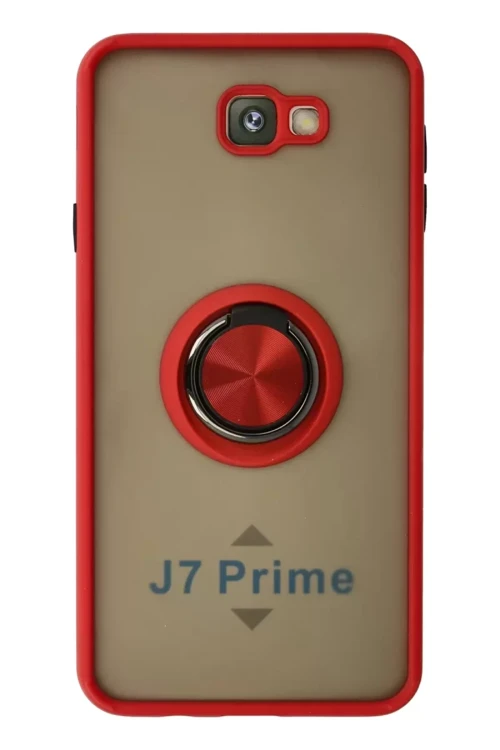 Newface Samsung Galaxy J7 Prime Kılıf Montreal Yüzüklü Silikon Kapak - Kırmızı
