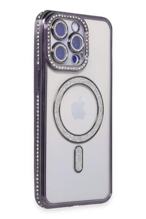 Newface İphone 14 Pro Kılıf Joke Simli Magneticsafe Kılıf - Derin Mor