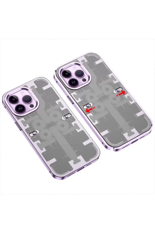 Newface İphone 13 Pro Kılıf Mekanik Bumper Kapak - Derin Mor