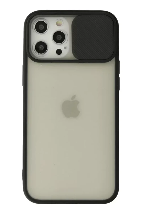 Newface İphone 12 Pro Max Kılıf Palm Buzlu Kamera Sürgülü Silikon - Siyah