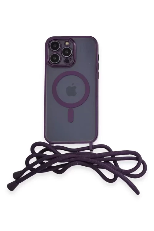 Newface İphone 12 Pro Kılıf Divo Lazer Askılı Magsafe Kapak - Derin Mor