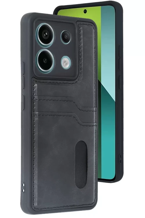 Newface Xiaomi Redmi Note 13 Pro 4G Kılıf Sara Kartvizitli Deri Kılıf - Siyah