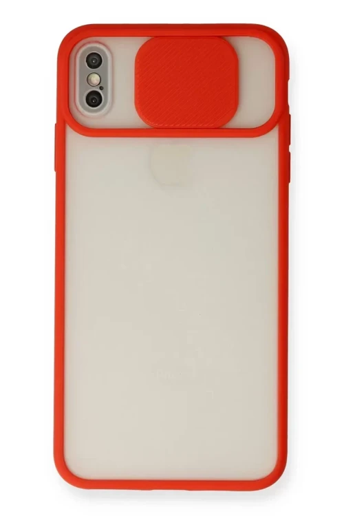 Newface İphone Xs Max Kılıf Palm Buzlu Kamera Sürgülü Silikon - Kırmızı