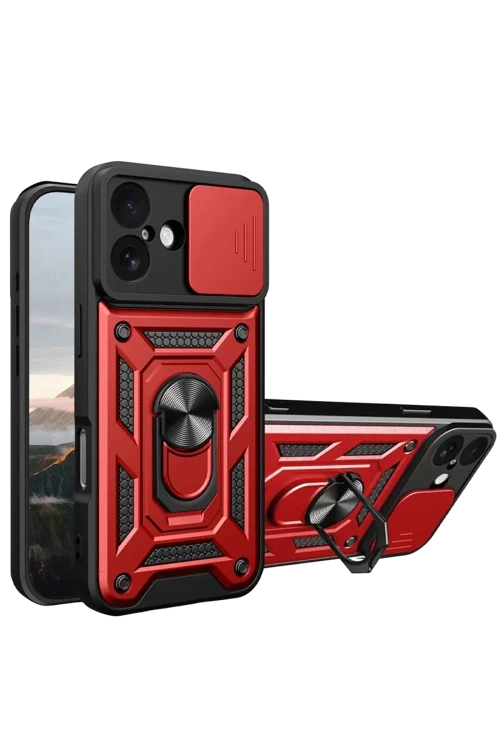 Newface Apple İphone 17 Pars Lens Yüzüklü Silikon - Kırmızı