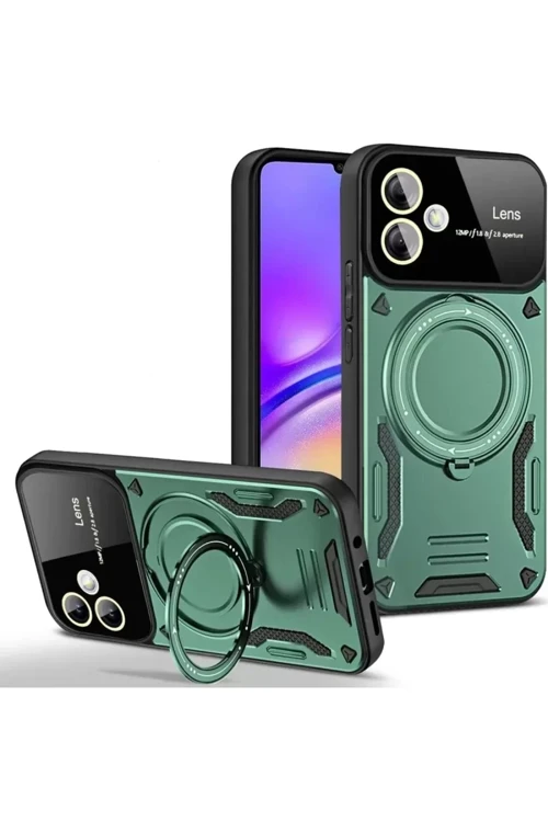 Newface Samsung Galaxy A05 Kılıf Joy Lens Standlı Kapak - Koyu Yeşil