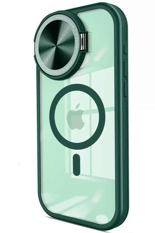 Newface İphone 15 Pro Kılıf Teleskop Lens Magsafe Silikon Kapak - Koyu Yeşil