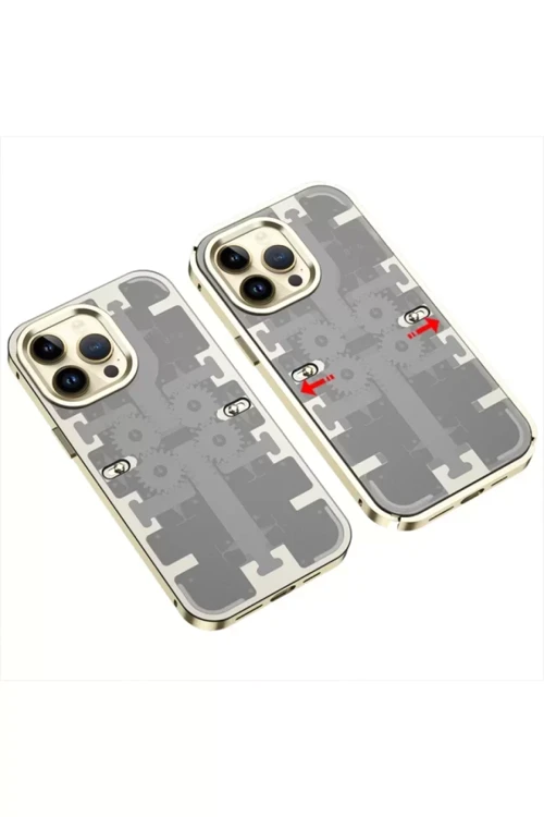 Newface İphone 14 Pro Kılıf Mekanik Bumper Kapak - Gold