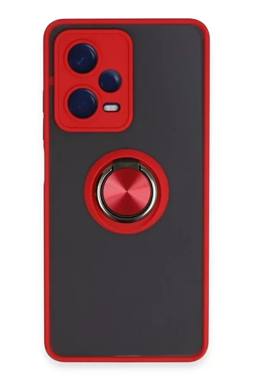 Newface Xiaomi Redmi Note 12 5G Kılıf Montreal Yüzüklü Silikon Kapak - Kırmızı