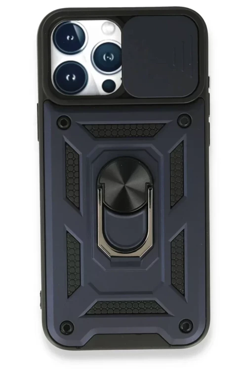 Newface İphone 15 Pro Kılıf Pars Lens Yüzüklü Silikon - Lacivert