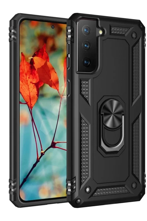 Newface Samsung Galaxy S21 Kılıf Sofya Yüzüklü Silikon Kapak - Siyah