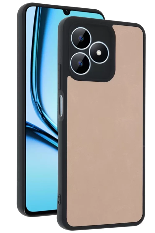 Newface Realme Note 50 4G Kılıf Aras Deri Kapak - Pudra