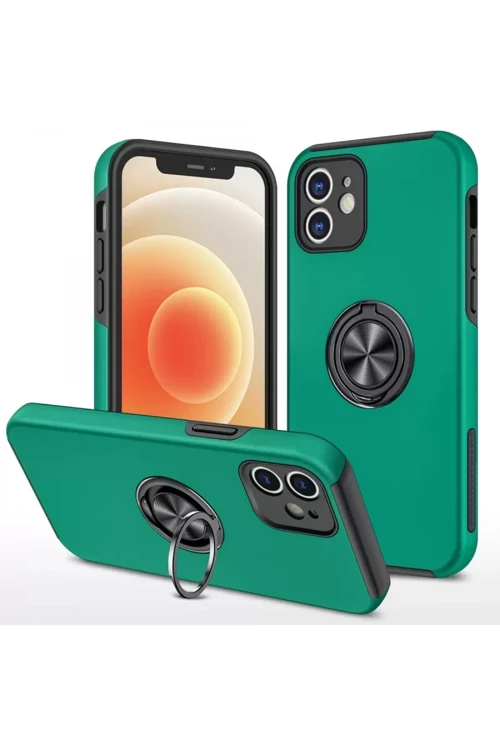 Newface İphone 12 Kılıf Elit Yüzüklü Kapak - Yeşil