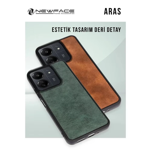 Xiaomi Redmi 13 4G Kılıf Aras Deri Kapak - Taba