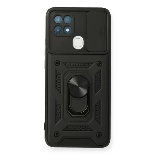 Oppo A15 Kılıf Pars Lens Yüzüklü Silikon - Siyah