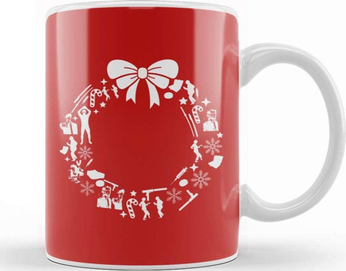 Pulp Fiction Christmas Wreath Pattern Kupa Bardak Porselen