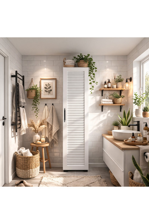 Bny120-Beyaz Panjur Kapaklı Banyo Dolabı