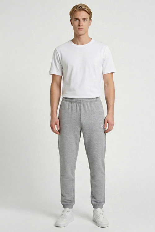 Pamuklu Regular Fit Logolu Normal Bel Erkek Eşofman Altı 932357-2006 GRİ MELANJ