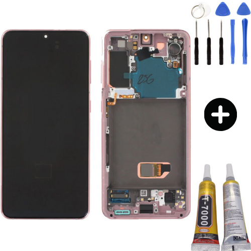 Samsung Galaxy S21 Sm-G991 Uyumlu Çıtalı Servis Lcd Ekran Dokunmatik Mor + Montaj Seti