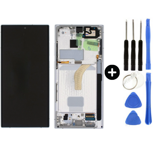 Samsung Galaxy S22 Ultra Sm-S908 Uyumlu Çıtalı Lcd Ekran Dokunmatik Beyaz + Tamir Seti