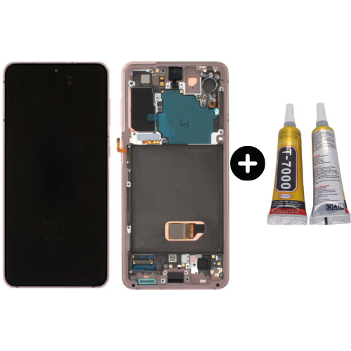 Samsung Galaxy S21 Sm-G991 Uyumlu Çıtalı Oled Lcd Ekran Dokunmatik Gold + B7000