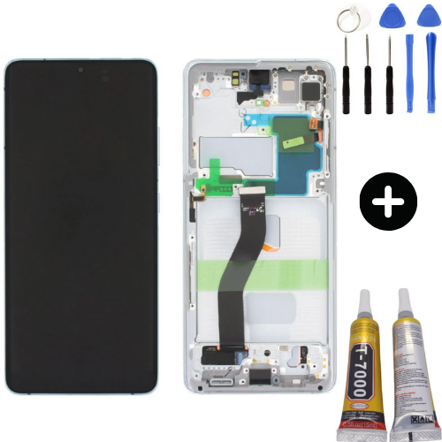 Samsung Galaxy S21 Ultra Sm-G998 Uyumlu Çıtalı Servis Lcd Ekran Dokunmatik Beyaz + Montaj Seti