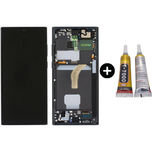 Samsung Galaxy S22 Ultra Sm-S908 Uyumlu Çıtalı Yan Sanayidir Lcd Ekran Dokunmatik Siyah + B7000