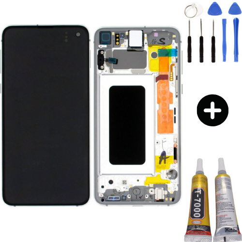 Samsung Galaxy S10E Sm-G970 Uyumlu Çıtalı Servis Lcd Ekran Dokunmatik Beyaz + Montaj Seti
