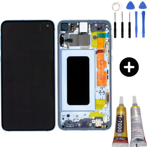 Samsung Galaxy S10E Sm-G970 Uyumlu Çıtalı Lcd Ekran Dokunmatik Mavi + Montaj Seti