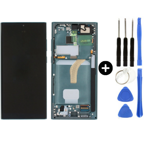 Samsung Galaxy S22 Ultra Sm-S908 Uyumlu Çıtalı A Kalite Lcd Ekran Dokunmatik Yeşil + Tamir Seti