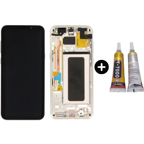 Samsung Galaxy S8 Plus Sm-G955 Uyumlu Çıtalı Yan Sanayidir Lcd Ekran Dokunmatik Gold + B7000